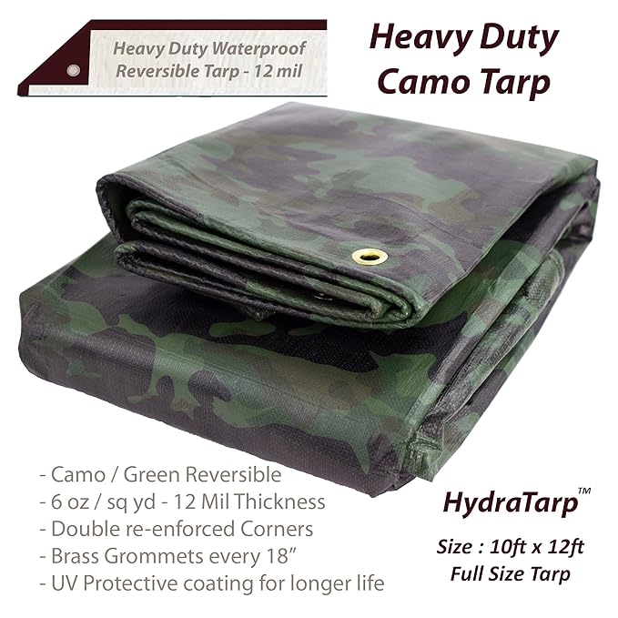 Heavy Duty Waterproof Camo Tarp Reversible Camouflage / Green vinyl