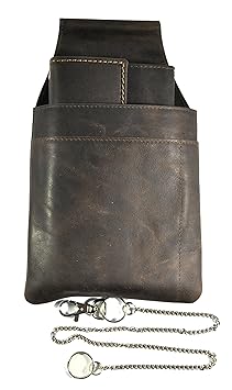 Friedrich|23 echt Leder Kellnerbörse Geldbörse Portemonnaie + Holster / Köcher / Gürteltasche + Kette, Rindnappa geölt braun