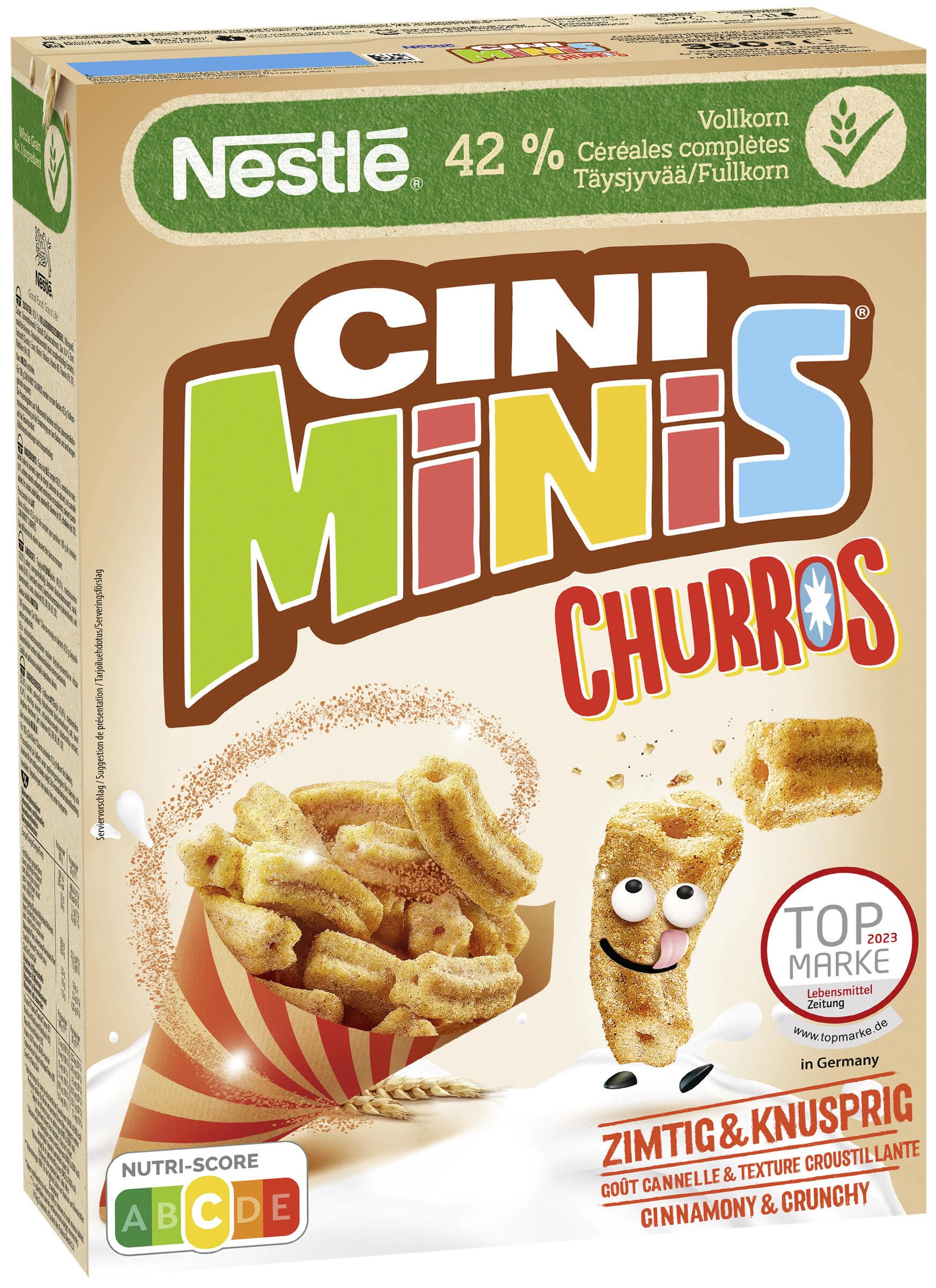 Nestlé CINI MINIS Churros Frühstücks-Cerealien mit 42% Vollkorn-Anteil, 1er Pack (1x360g)
