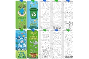 100 Pcs Earth Day Color Your Own Bookmarks Environmental Protection DIY Coloring Blank Bookmarks with Ribbon Art Crafts Suppl