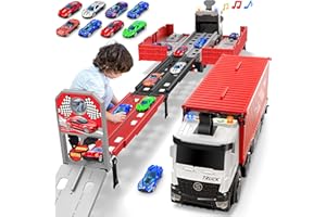 DIUERMA Carrier Truck Race Track Kids Toys, Foldable 3 Layer Car Race Track Playset, Toy Truck Transport Car Carrier & 8 Race Cars, Truck Car Toddlers Toys Xmas Gifts for Age 3 4 5 6+ Years Old Boys Girls