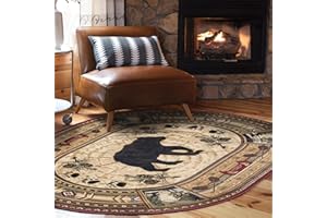 TAYSE Black Bear Brown 3x4 Oval Area Rug Cabin for Dorm, Kids, Baby, or Nursery Room - Lodge, Novelty Farmhouse Style Bear Figure Rustic Indoor Carpet