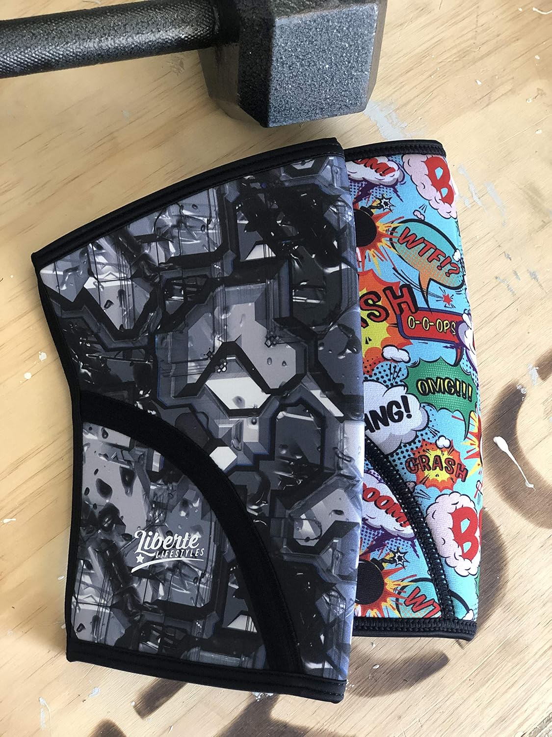 Liberte Lifestyles 5mm Reversible Cyborg Superhero Comic Print Knee Sleeves (Pair) : Sports & Outdoors
