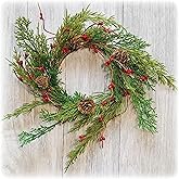 Loving Memories Small Wreath Mini Wreath Realistic Cedar with Pine Cones 12 Inch Indoor Candle Ring