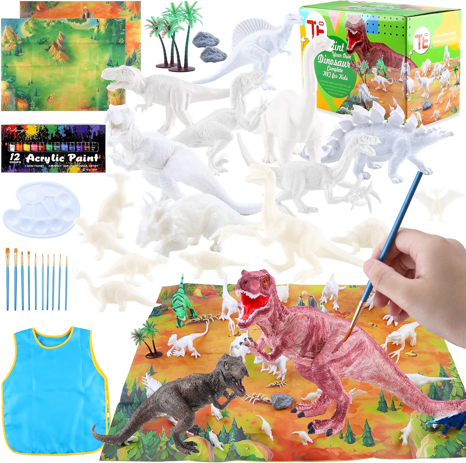60Pcs Dinosaur Painting Kit for Kids, Paint Your Own Dinosaur Complete