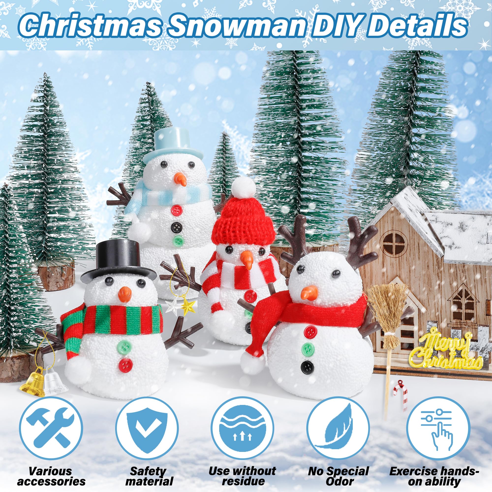 Christmas Craft Snowman Kit, 3 Pack DIY Snowman Craft Kit for Kids, Build a Snowman Indoor Decor, Creative Kids Air Dry Modeling Clay, Xmas Activities Christmas Making Kit for Toys Favors
