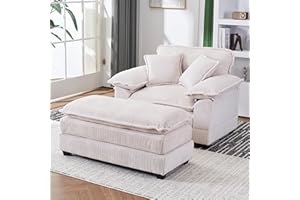 LuxyHoom 56.3'' Oversized Chaise Lounge Indoor, Wide Corduroy Single Sofa Chair with Ottoman, Plush Upholstered Deep Seat, Lazy Sleeper Sofa for Living Room, Apartment, Salon, Home Theater, Beige