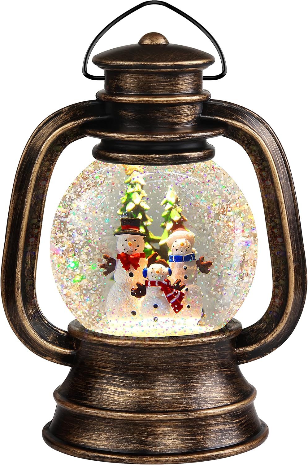 Snow Globes - Christmas Snow Globe Lantern with Swirling LED Glitter Water, Retro Snowman Xmas Hanging Lighted Lantern for Christmas Home Decoration, Indoor Holiday Tabletop Decor Gift (Retro Round-Snowman)