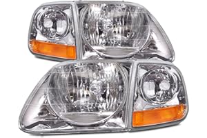 HEADLIGHTSDEPOT Halogen Headlights Compatible with 97-03 Ford Expedition F-150 F-250 Includes Left Driver and Right Passenger Side Headlamps With Corner Lights Chrome Housing