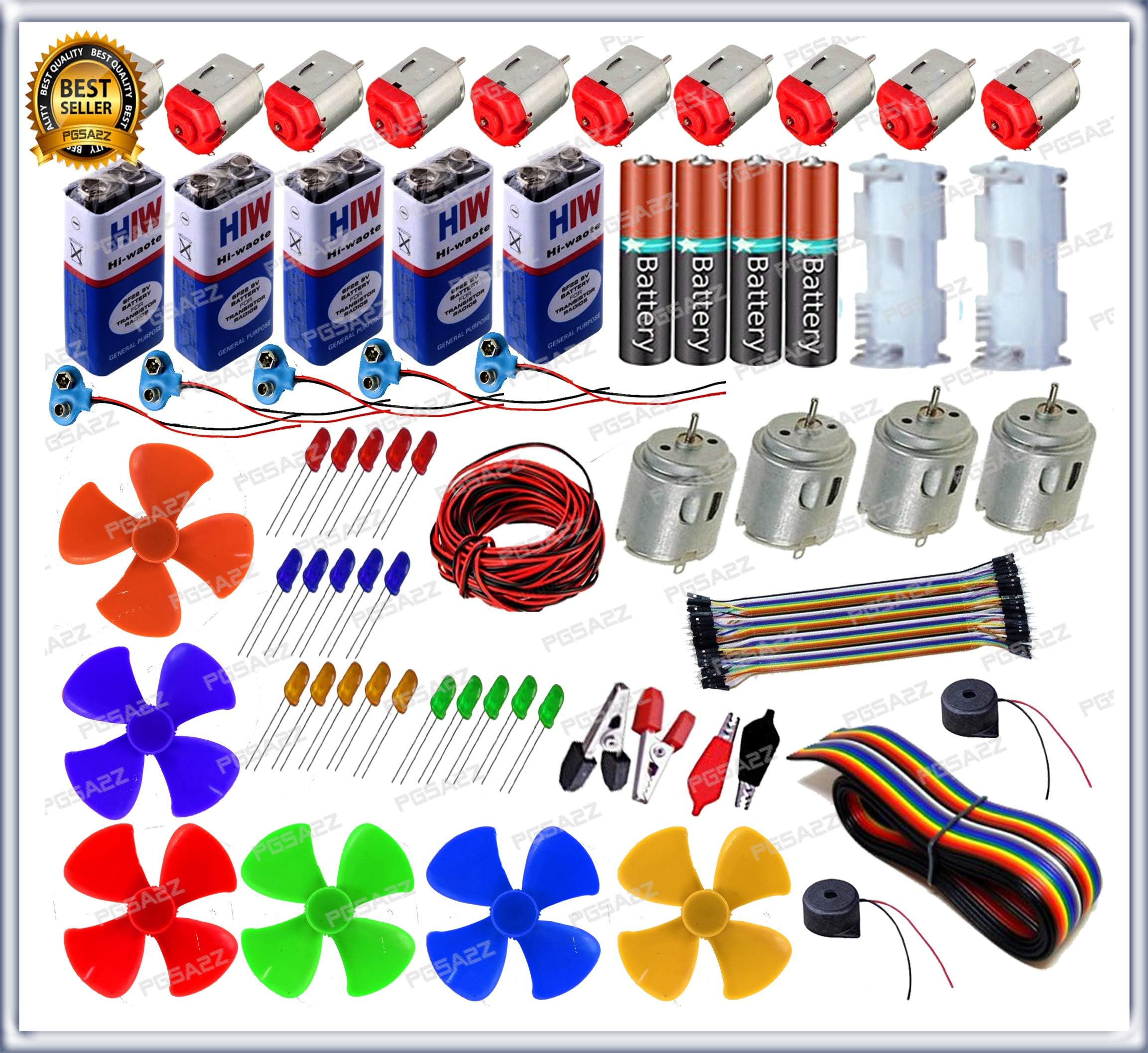 GKA2Z PGSA2Z 70 Items in 1 Kit/10 High Speed DC Motor 14000 RPM/4 Cylindrical DC Motor 7000 RPM/6 Fan/5 Rocker Switch and 20 LEDs