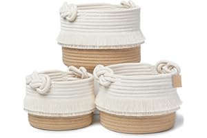 NaturalCozy 3-Piece Decorative Storage Basket Set – Cotton Rope Woven Baskets for Organizing! Small Basket for Nursery Baby Stuff, Gift Basket, Montessori, Dog Toy Bin, Cat Basket, Bathroom Shelves