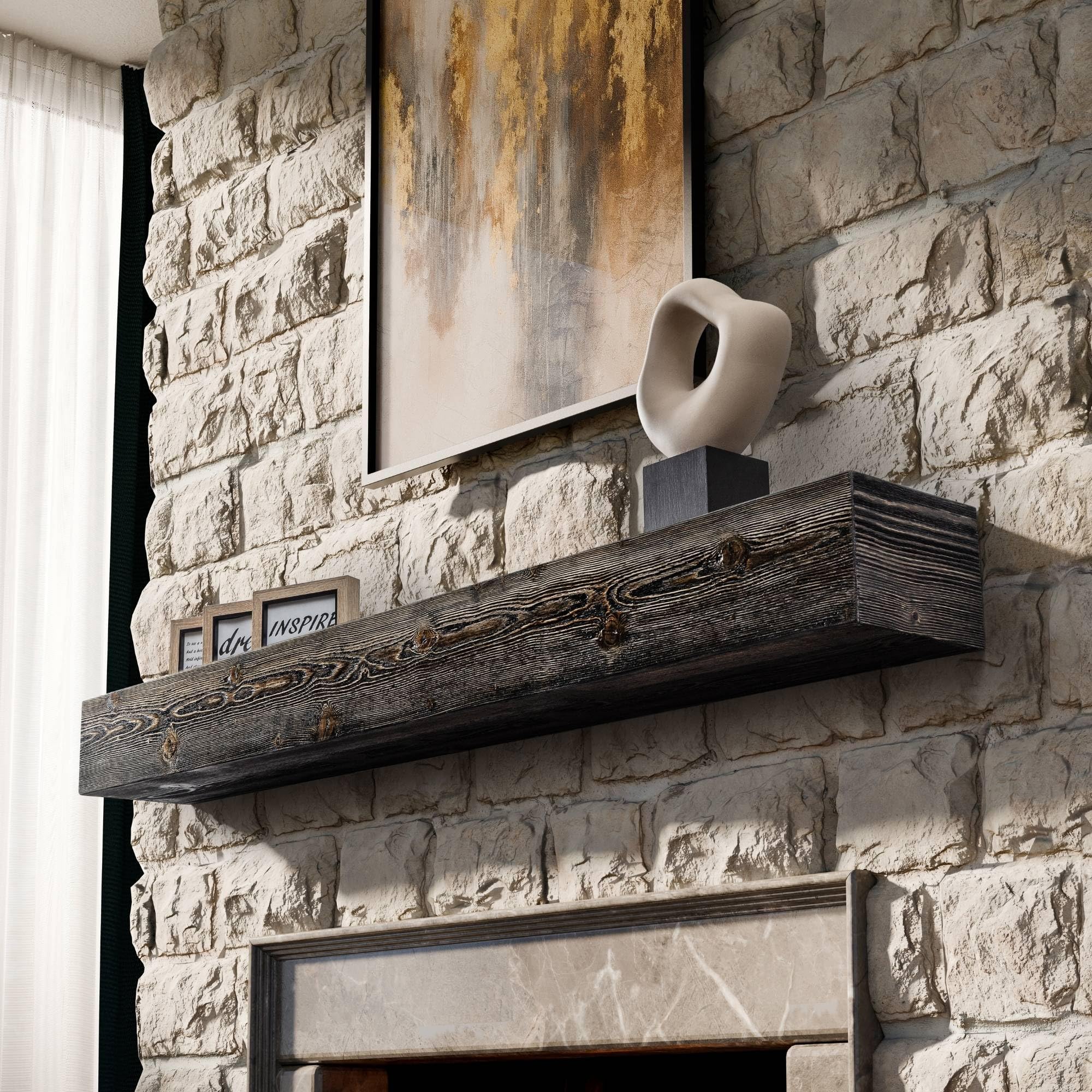 Photo 1 of ****MINOR SCRATCHES ON WOOD** BoscoMondo Fireplace Mantel, Wall-Mounted 72 inch Floating Shelf for Wall, Tv Shelf, Rustic Shelf - 8x6x72 Jacobean