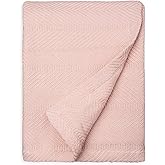 Sticky Toffee Cotton Throw Blanket 60x50 in – Woven Lightweight Blush Pink Blanket for Couch or Bed, Soft Herringbone Weave, Boho Farmhouse Style