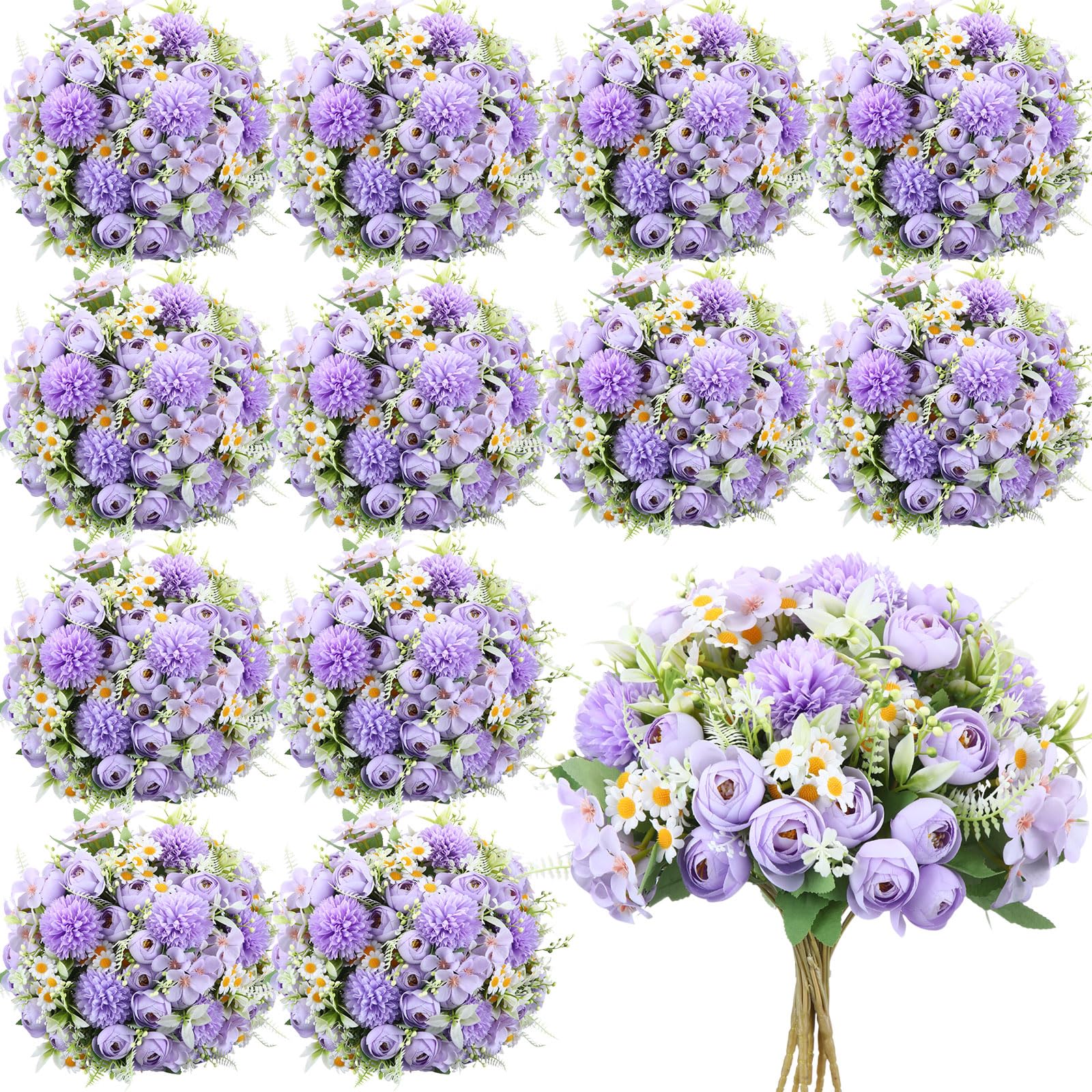 Photo 1 of Tigeen 12 Bundles Peonies Artificial Flowers Faux Roses Silk Flowers Hydrangea Artificial Bouquet for Wedding Table Centerpiece Floral Vase Home Office Bridal Decor (Light Purple)