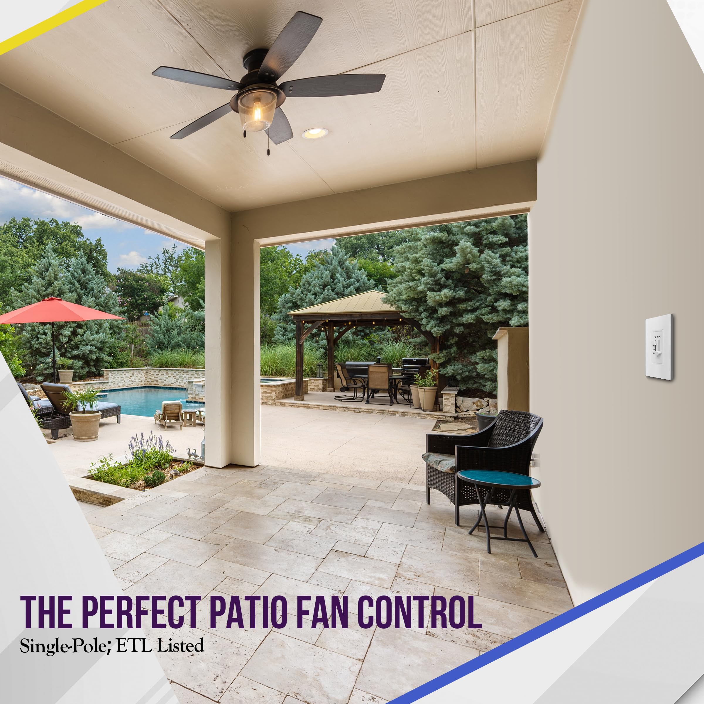 ENERLITES 3 Speed Ceiling Fan Control and LED Dimmer Light Switch, 2.5A Single Pole Light Fan Switch, 300W Incandescent Load, No Neutral Wire Required, 17001-F3-W, White