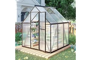 FLY BY YAN CQZY 6x6 FT Greenhouse for Outdoors, Polycarbonate Greenhouse with Quick Setup Structure and Roof Vent, Aluminum Large Walk-in Green House for Outside Garden Backyard, Dark Gray