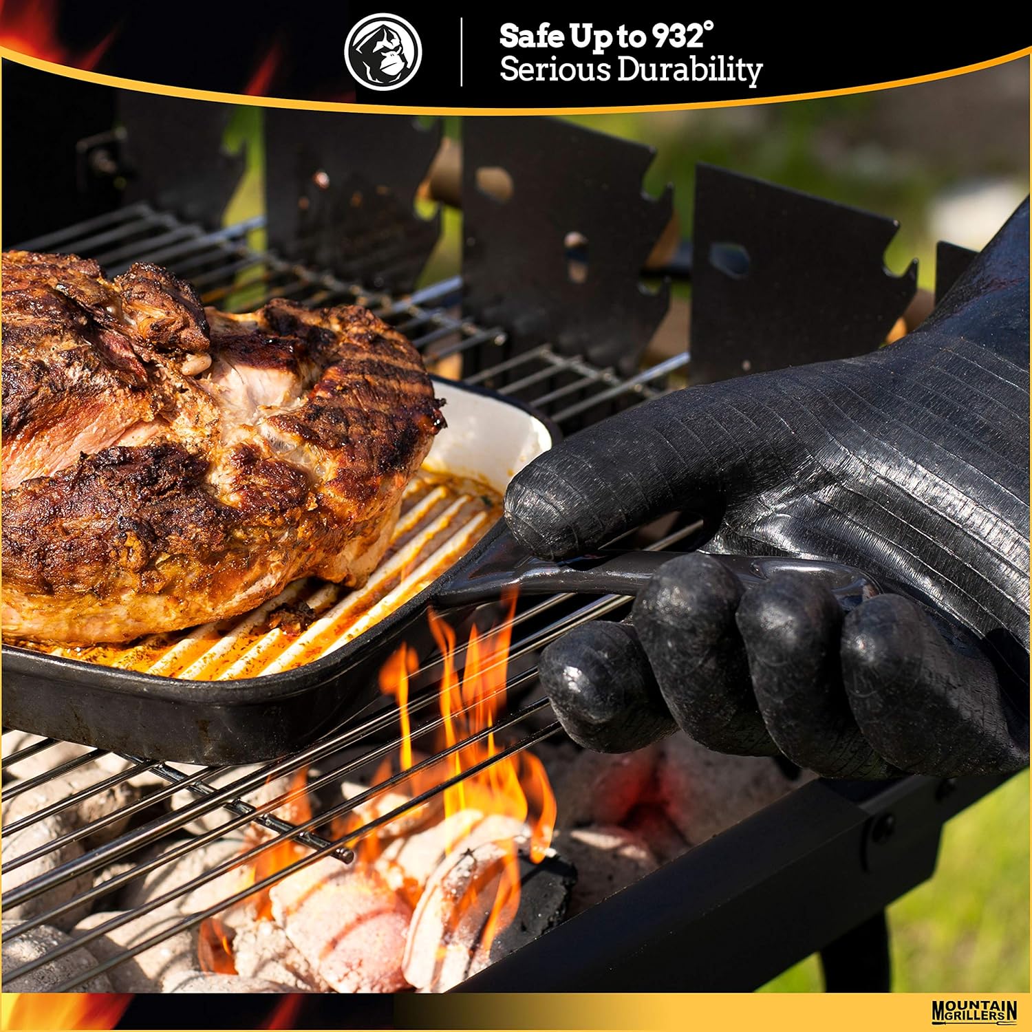 Extreme Heat Resistant Gloves for Grill BBQ - High Temperature Fire Pit Grill Gloves - Barbecue Cooking, Smoker, Oven, Fryer, Grilling - Waterproof, Fireproof, Oil Resistant - Neoprene Coating: Kitchen & Dining
