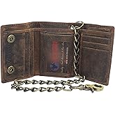 Men's RFID Blocking Trifold Vintage Leather Biker Chain Wallet With Snap Closure