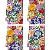 Boho Floral Kitchen Dish Towels Decorative Set of 4, Colorful Kitchen Stuff Hand & Tea Towels for Cleaning Drying, Baking Cooking Lover Gifts for Chef Cooks Women, Housewarming Gifts for Women