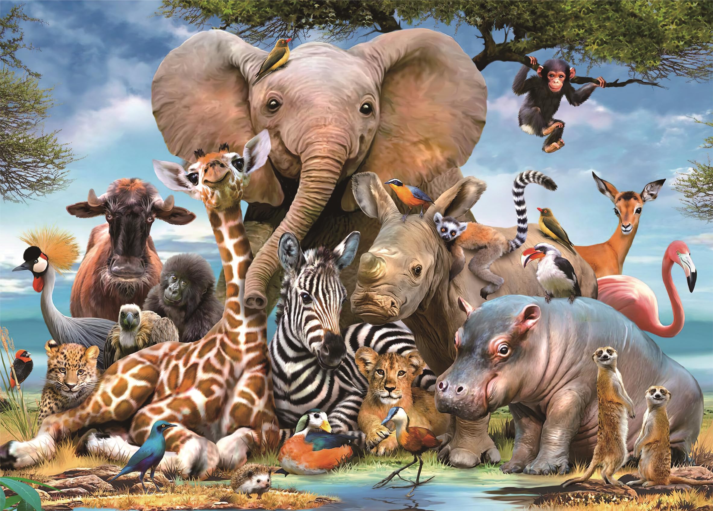 Jigsaw Puzzles for Adults 1000 Piece Animal Kingdom 27.56 x 19.69 Inch Elephant Puzzles for Adults Educational Challenge 1000 Pieces Rhinoceros Zebra Giraffe Puzzles — image 1