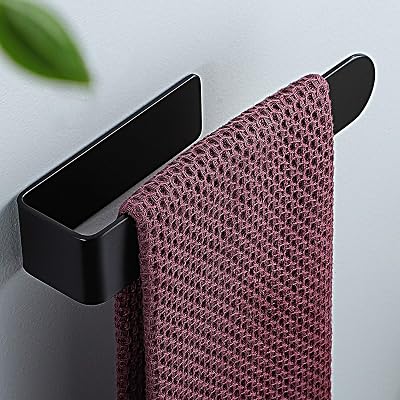 YIGII Black Hand Towel Holder Self Adhesive Stainless Steel 19.6cm Rod