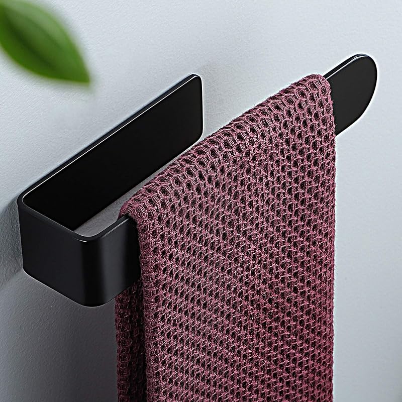 YIGII Black Hand Towel Holder Self Adhesive Stainless Steel 19.6cm Rod