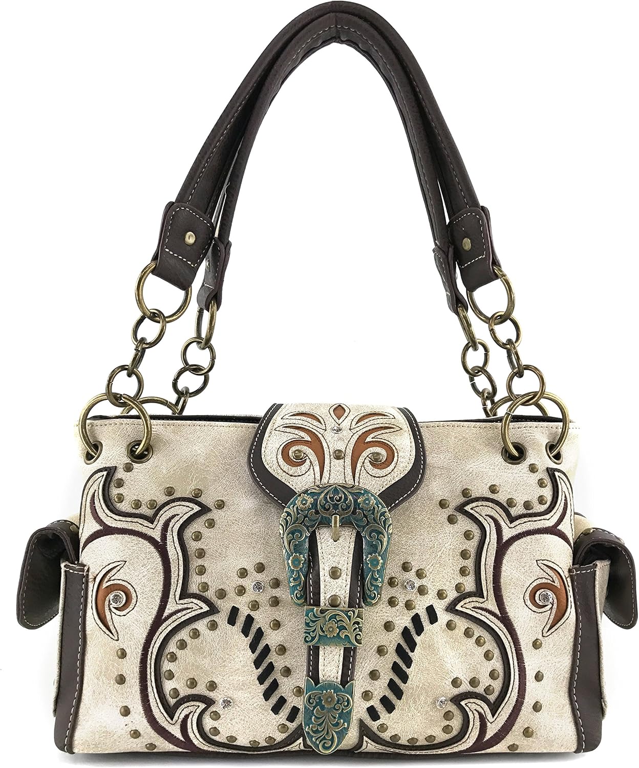 Justin West Patina Girl Western Bronze Floral Buckle Handbag Purse Tote