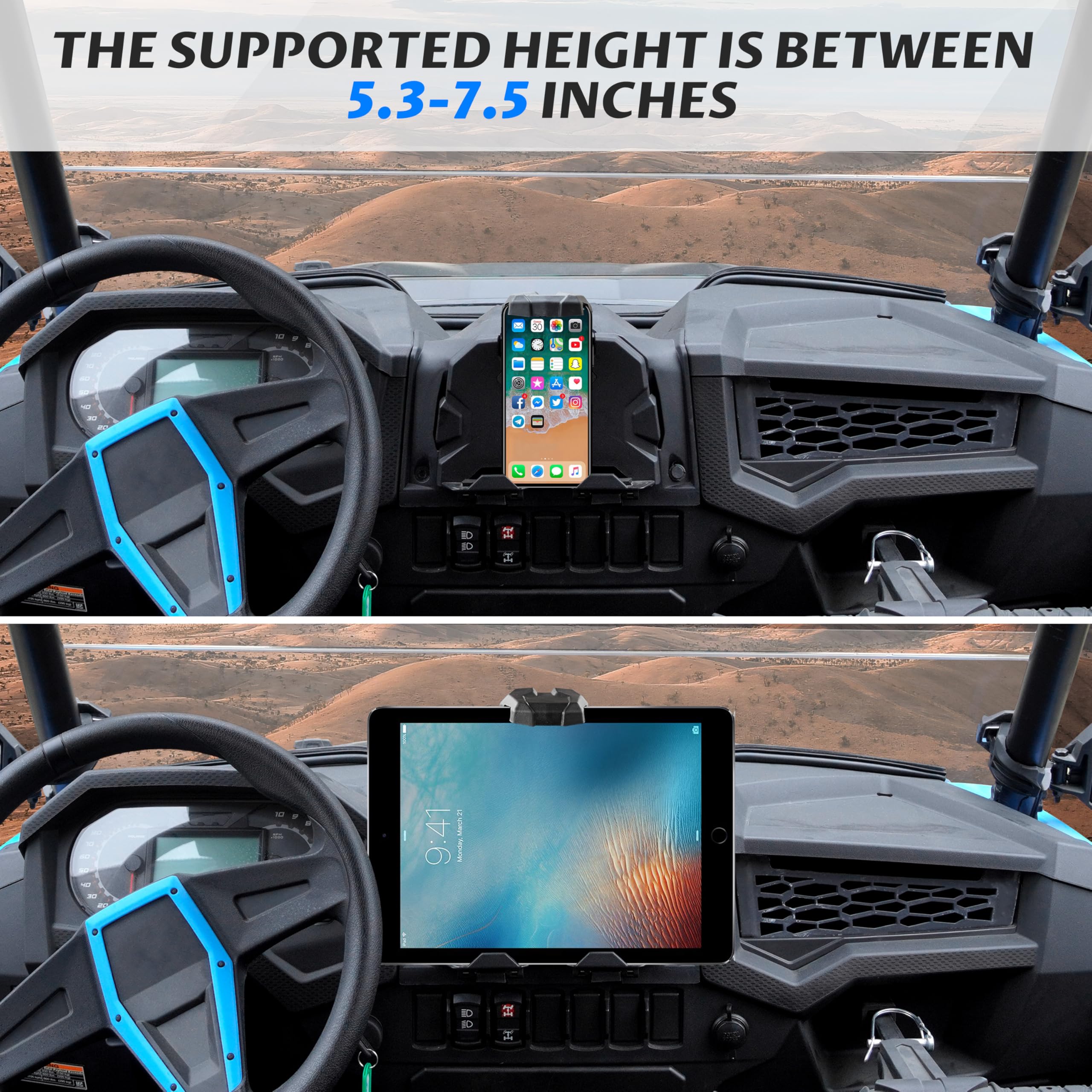 SAUTVS Tablet Mount for Polaris RZR XP 1000/Turbo/RZR Trail/900 2019-2023, Sporty Phone Mount Tablet Holder Electronic Device Holder with Storage Box Accessories