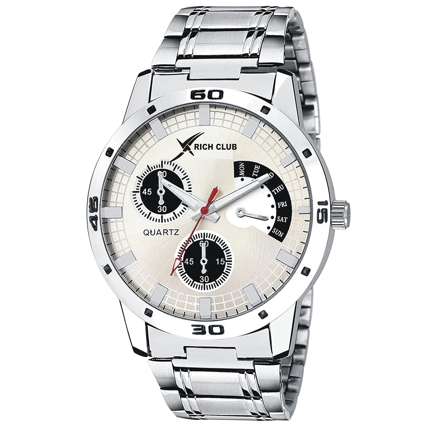 rich club rc-1414 silver dial dummy chronos round watch for men and boys