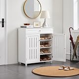 Yaheetech Wooden Shoe Cabinet with 1 Drawer 2 Doors 4-Tier White view 2