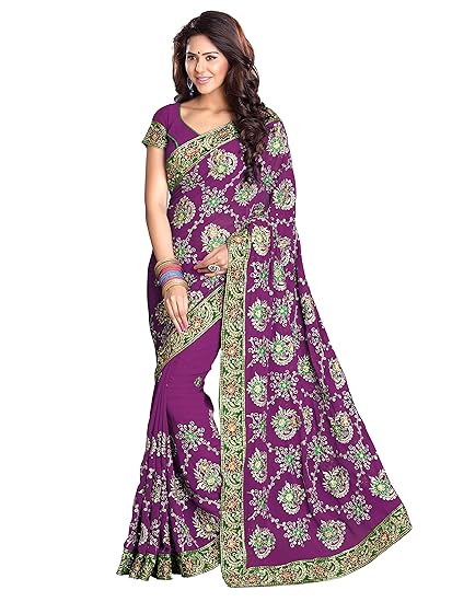 Womens Heavy All Over Embroidered Saree With Blouse Piece (9825 - Wine - Free Size)