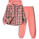 Girls Clothes Fall Outfits Classic Flannel Plaid Soft Cozy Hoodies for Girls Sweatshirt Sweatpant 2pcs Sets 7-14Y
