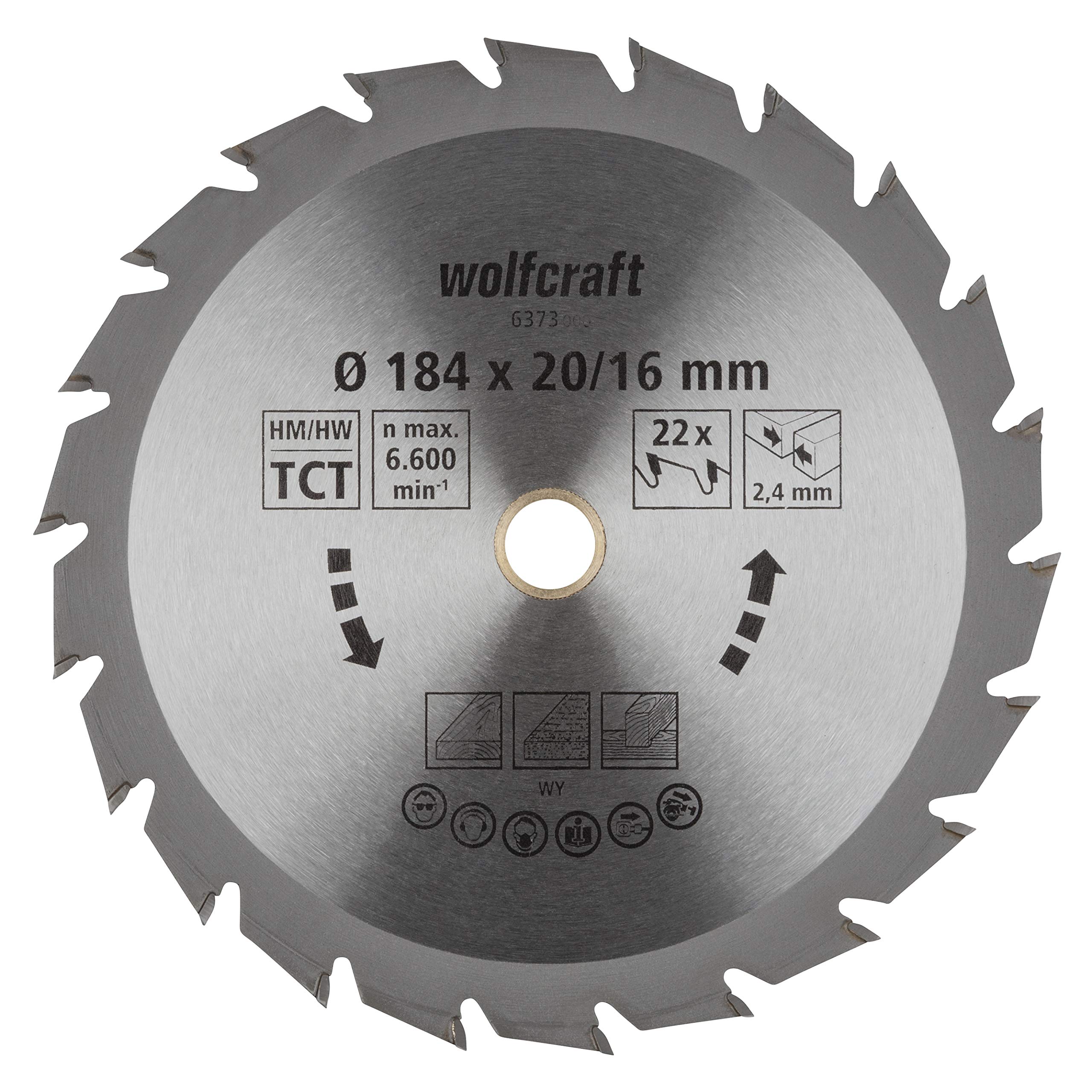 wolfcraft TC Circular Hand Saw Blade, Green Series I 6373000 I Fast, Medium-coarse cuts
