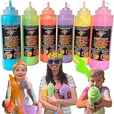 Color Run Powder Squeeze Bottles for Color War XL 34oz, Holi Powder, 6 Pack | Washable, non-toxic color blasters for festivals, fun runs, summer camps &amp; fundraisers; easy cleanup; kid safe; 1.1lb each