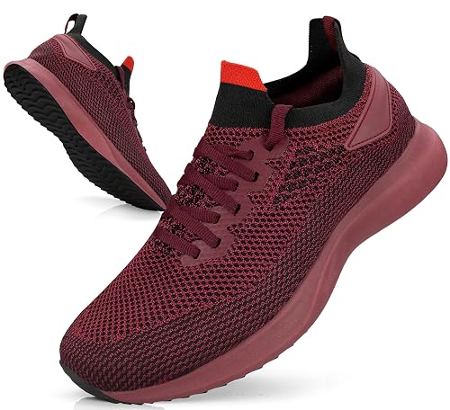Giniros Mens Trainers Walking Running Shoes Mesh Slip On Lightweight Comfortable Athletic Gym Fitness Training Sneakers Breathable Jogging Tennis Shoes Outdoor Red 6UK