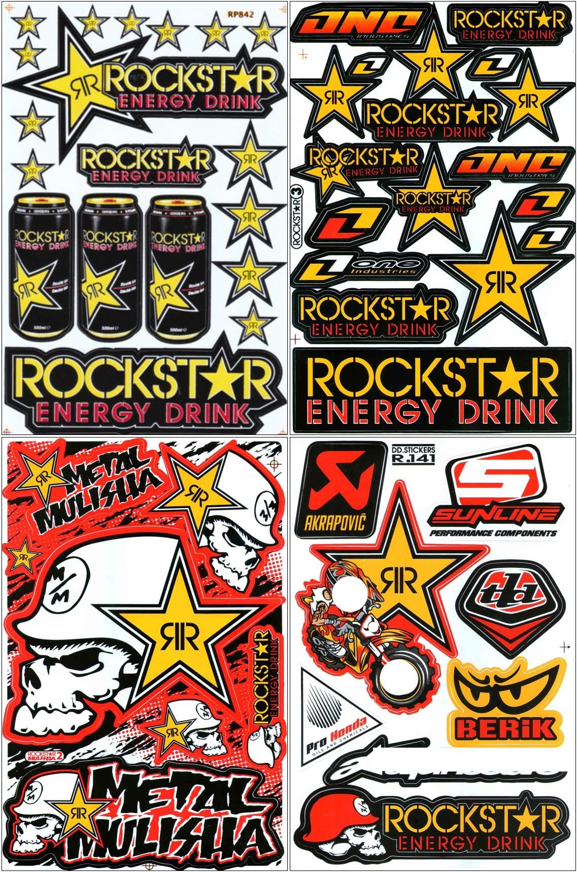 Lot of 4 Sheets, Rockstar Energy Sticker Car Racing Motorcross Decal Motorcycle Truck Graphic Logo Bicycle Bike Stickers
