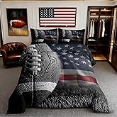 American Football Print Comforter Set Queen Size,American Flag Print Bedding Set Kids Young Man,3D Sports Game Comforter for Teen Child Room Decor,American Culture Quilted Duvet Set with 2 Pillowcase