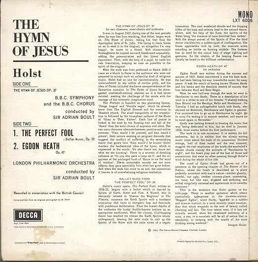 Gustav Holst Sxl 6006 Holst Hymn Of Jesus London Po Adrian Boult Vinyl Lp Amazon Com Music