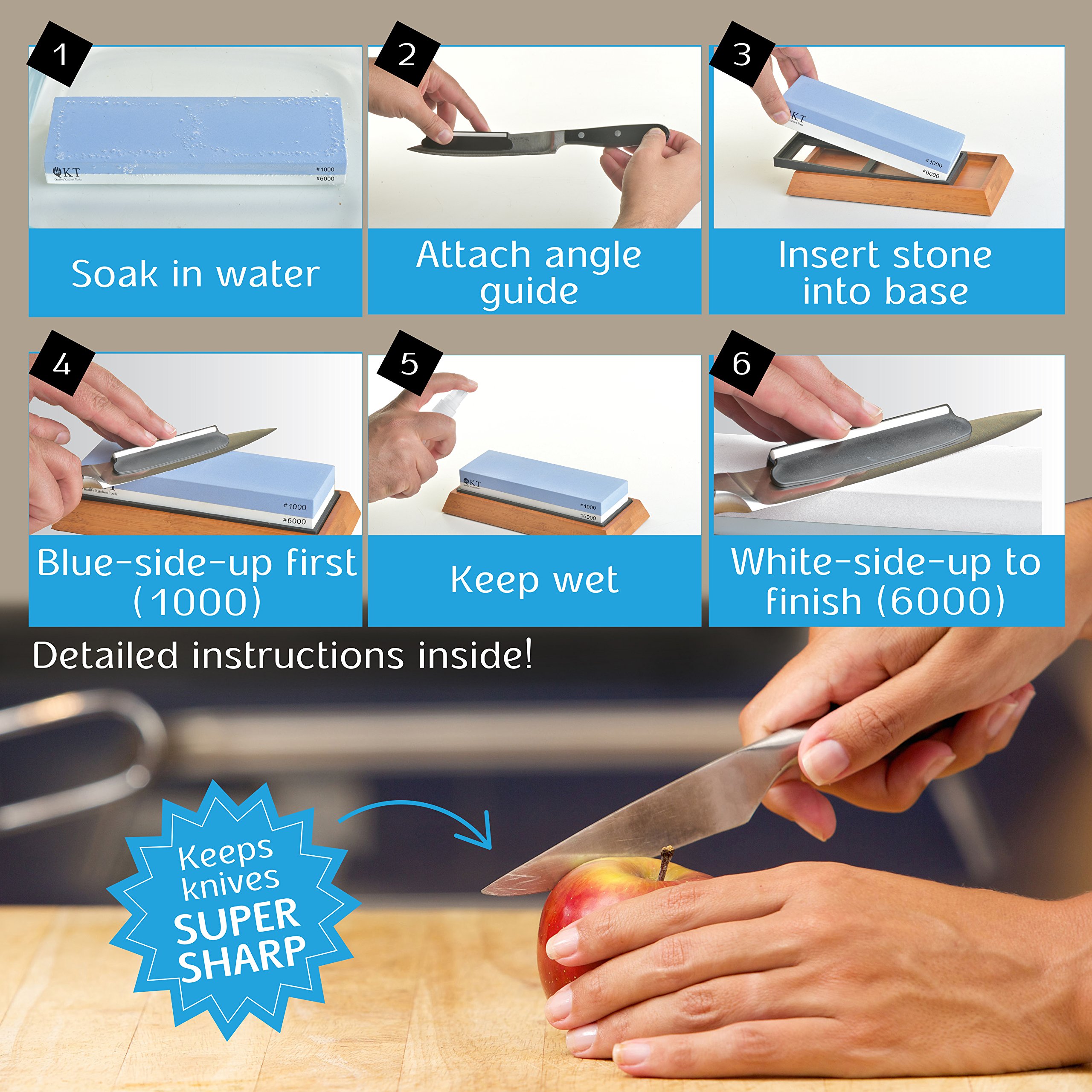 Whetstone Knife Sharpening Stone Set 2 Side 1000/6000 Grit Premium