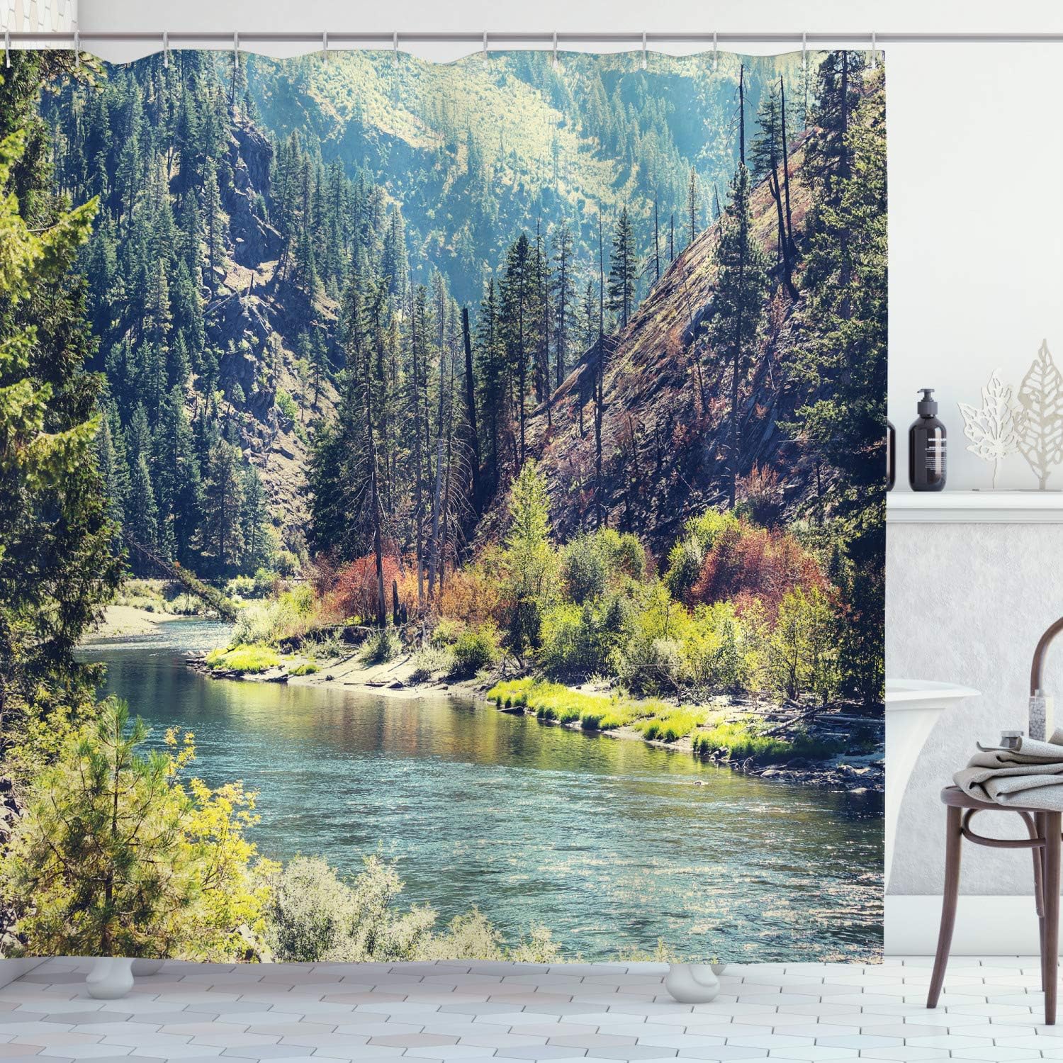 Ambesonne Landscape Shower Curtain, Scenic Mountain with