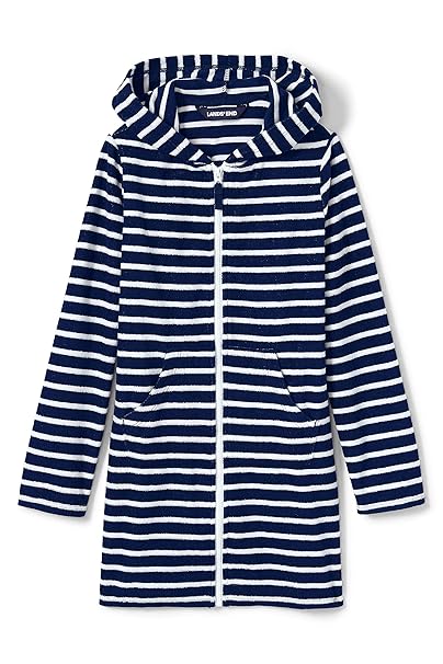 Lands' End Gestreifter Frottee-Bademantel für kleine Mädchen