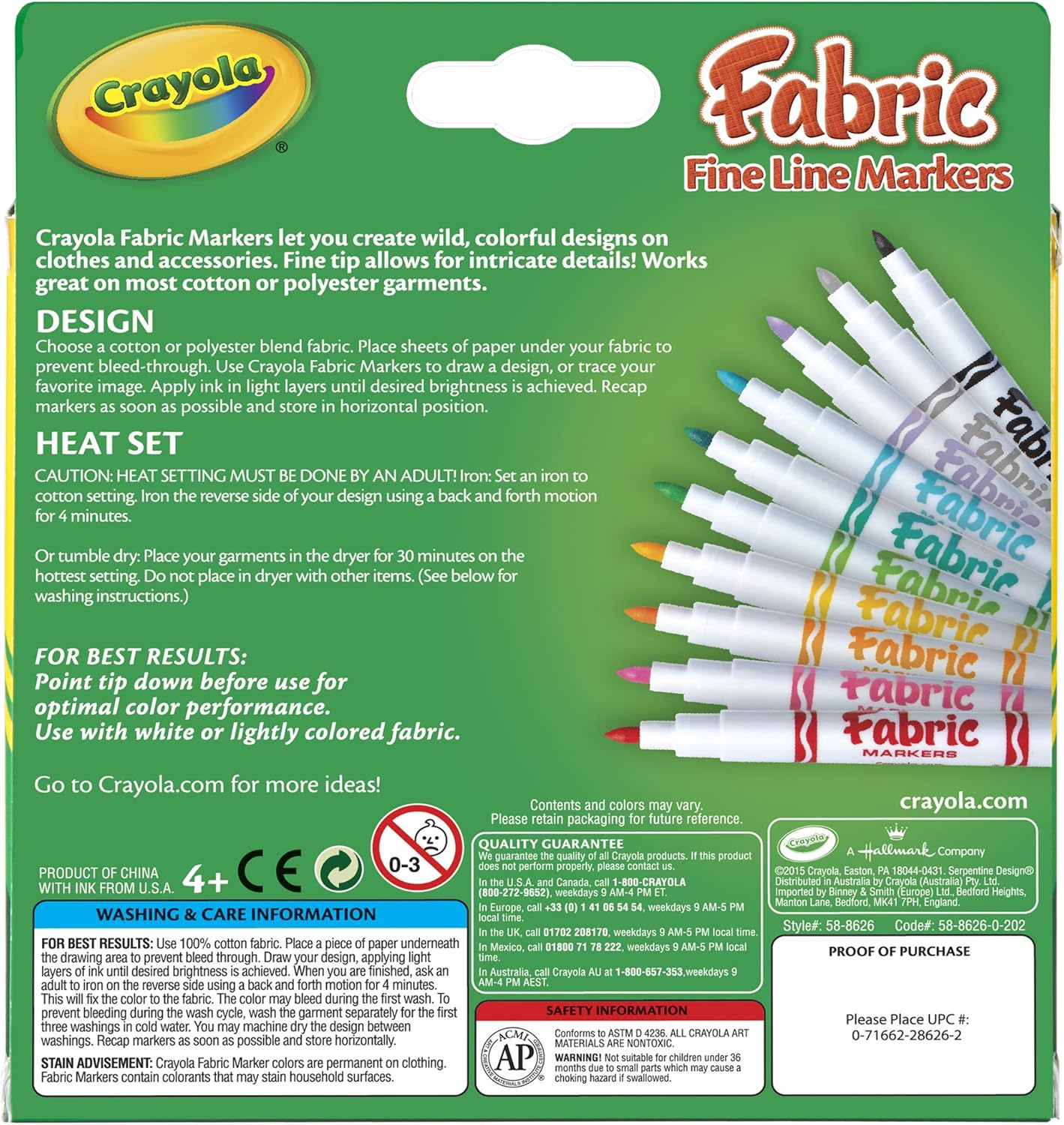 Crayola Fabric Markers, At Home Crafts for Kids, Fine Tip, Assorted Colors, Set of 10: Toys & Games