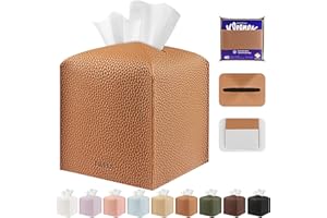 PARIERIS Tissue Box Cover Holder Square Tissue Cube Cover PU Leather Tissue Organizer with Bottom Belt for Bathroom, Tabletop, Car, Night Stands, Office, Home, Kitchen (1, Brown)