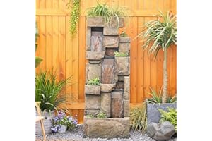 Bumilgar Garden Water Fountains Outdoor Floor Standing, 3 Tier Rock Waterfall Fountain with LED Lights and Pump for Garden, Patio, Backyard, Deck, Porch and Home Art Deco, 56.3" Very Tall