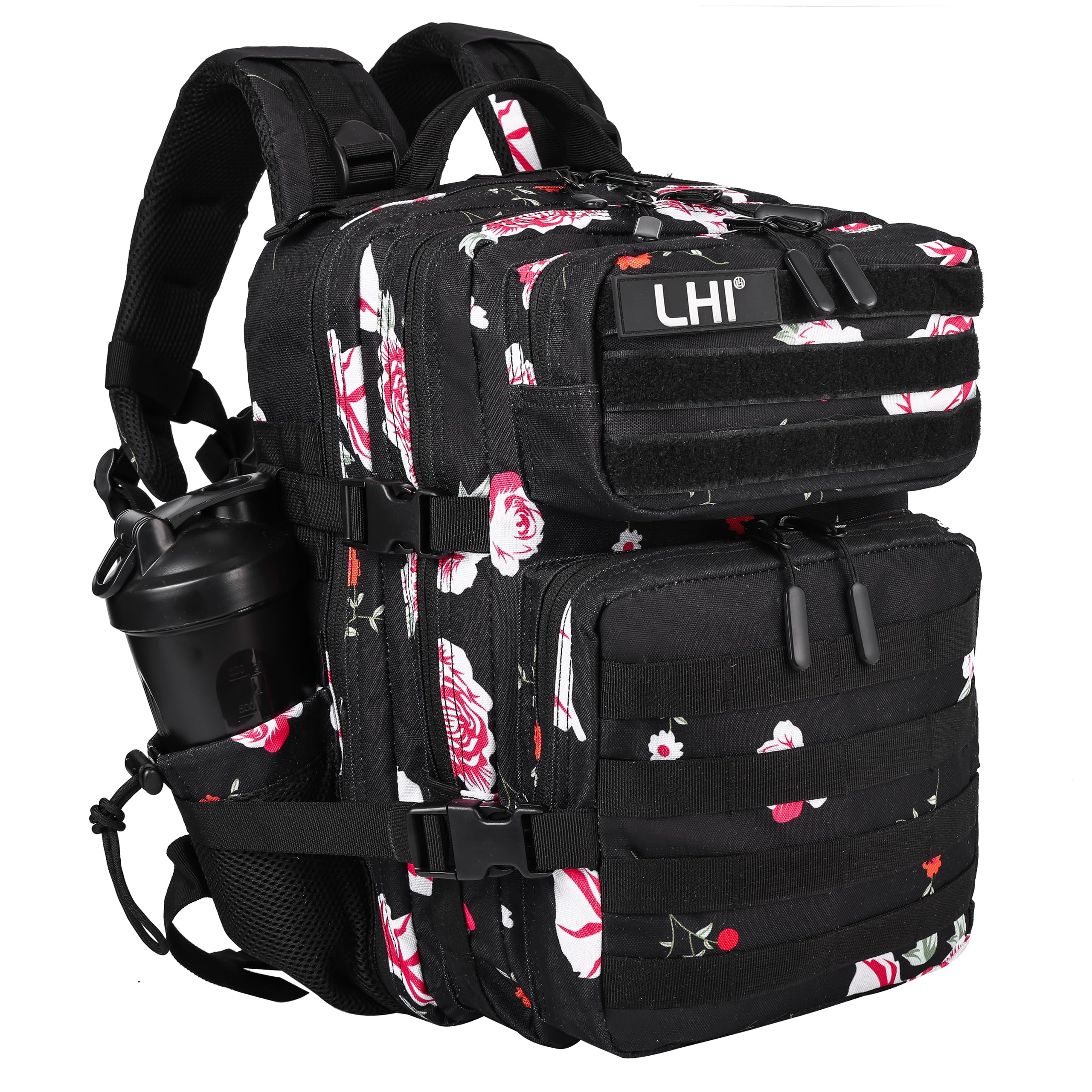 LHI Tactical Military Backpack for Men and Women 25L Army Assault Pack Bag Large Rucksack with Molle System-Flower Image
