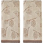 SKL Home Fall/Winter/Christmas Pinecone Jacquard Hand Towel 2pc Set for Bath/Kitchen/Bar & Gift, Wheat