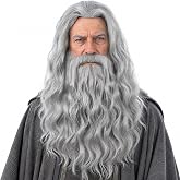AMZCOS Grey Wizard Wig and Beard for Men Long Gray Beard Wig Set for Mens Halloween Costume Cosplay Party (Grey)