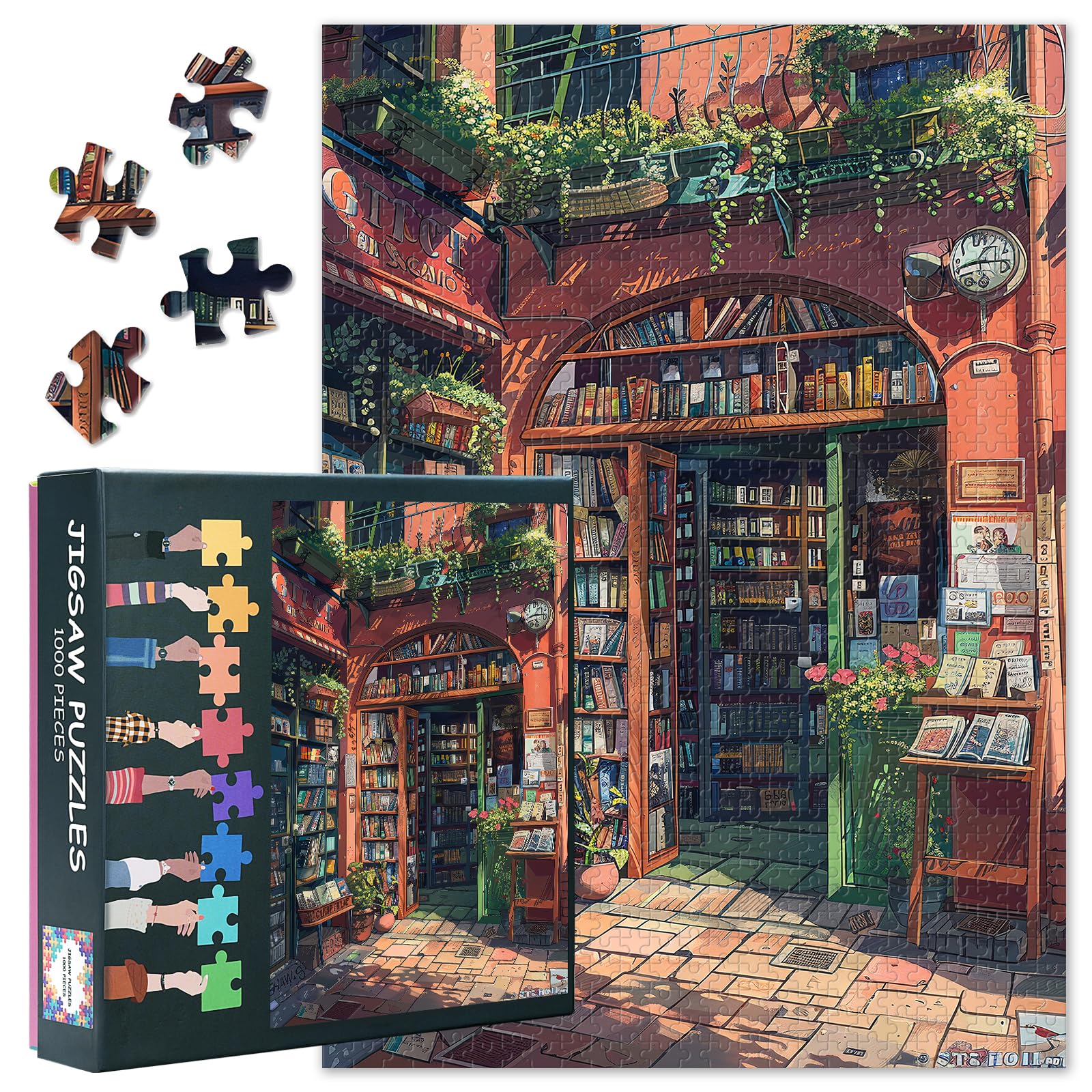 1000 Pieces Jigsaw Puzzles for Adults, Little Book Store Jigsaw Puzzles, Books and Flowers Puzzle for Adults, Educational Fun Games or Toys for Elders Friends 20X27 INCH