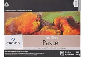 Canson Artist Series Mi-Teintes Pastel Paper, Earth Tones, Foldover Pad, 12x16 inches, 24 Sheets (98lb/160g) - Artist Paper for Adults and Students