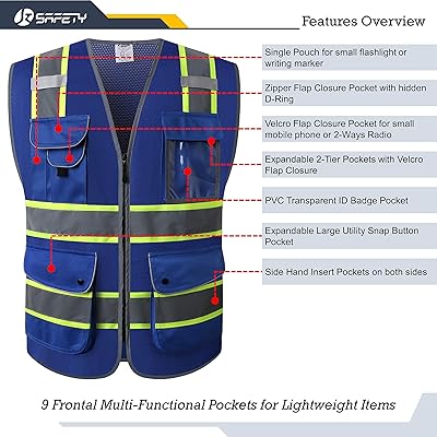 Buy Jksafety 9 Pockets High Visibility Zipper Front Mesh Blue Safety Vest Blue With Dual Tone High Reflective Strips Ansi Isea Standards 100 Mesh Blue X Large Online In Turkey B08gycc54n